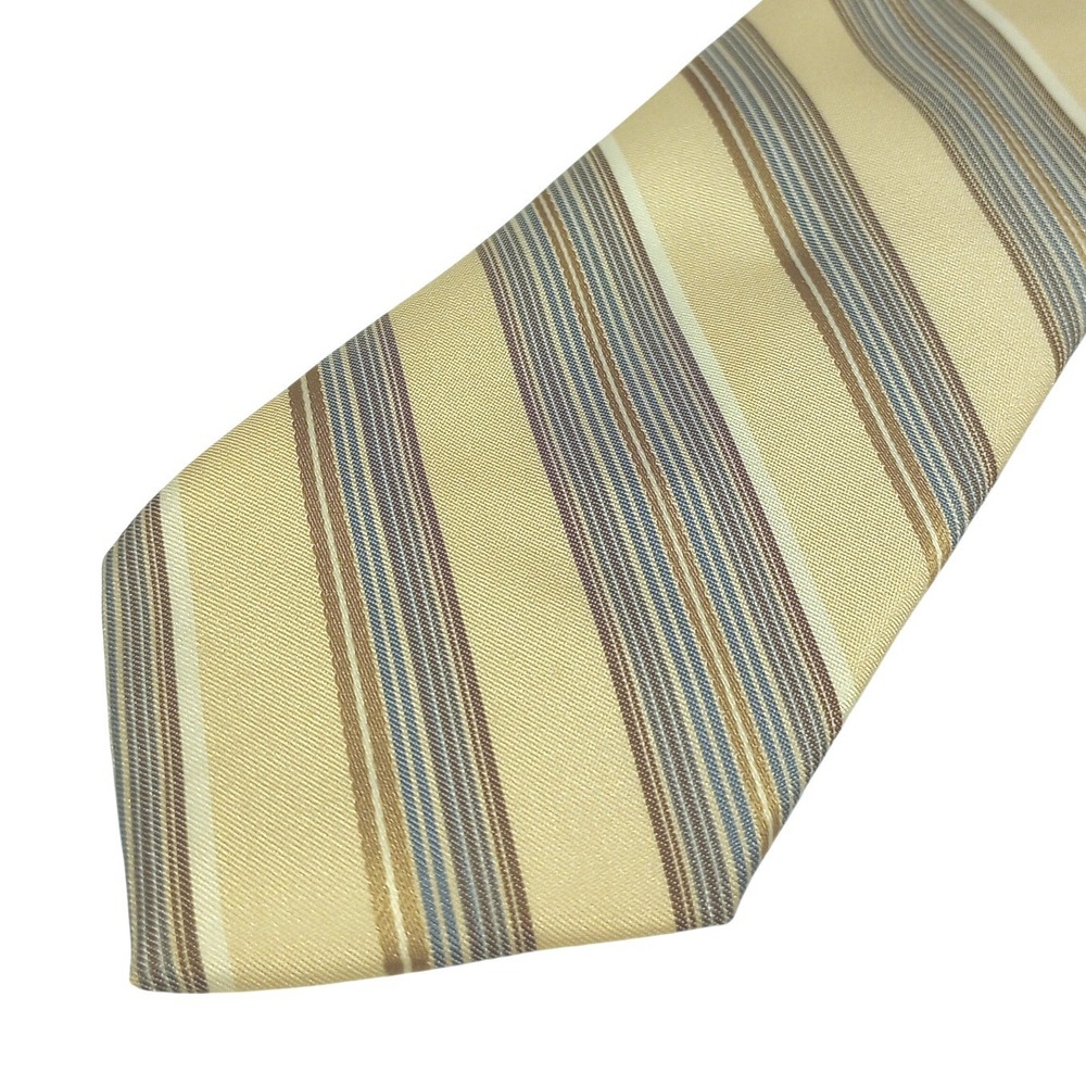 Classic Striped Men's Necktie Beige Blue Brown Polyester‎ Italy